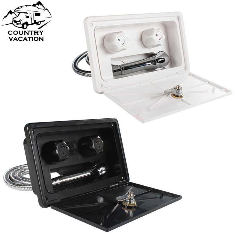 RV Camper Van External Shower Box Kit with Lock Hot and Cold Water Separate Switch Shower Room