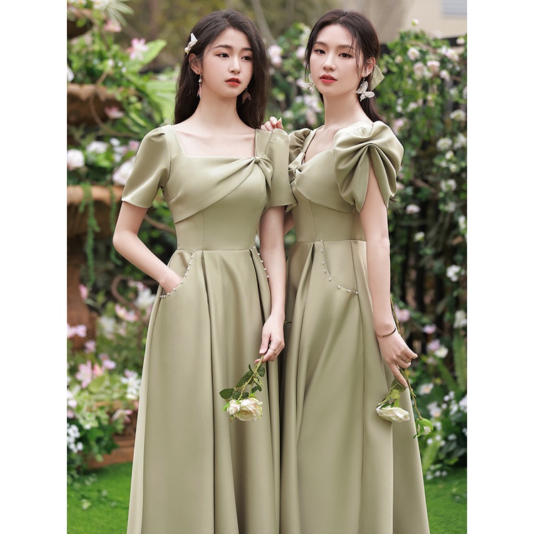 Satin Bridesmaid Dress with Pockets 2022 TeaLength Evening Banquet