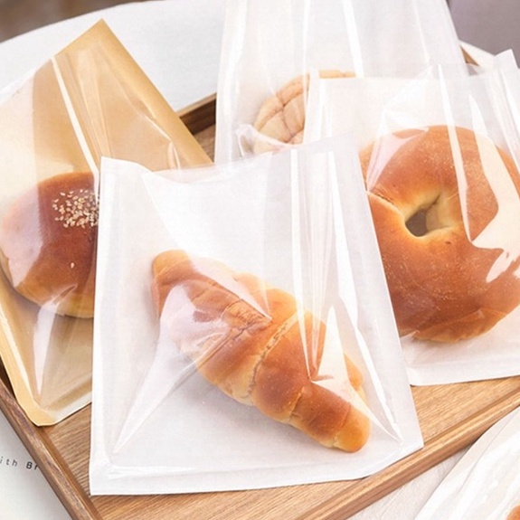 100pcs Half Clear Plastic Kraft Bread Bag Individual Croissant Loaf