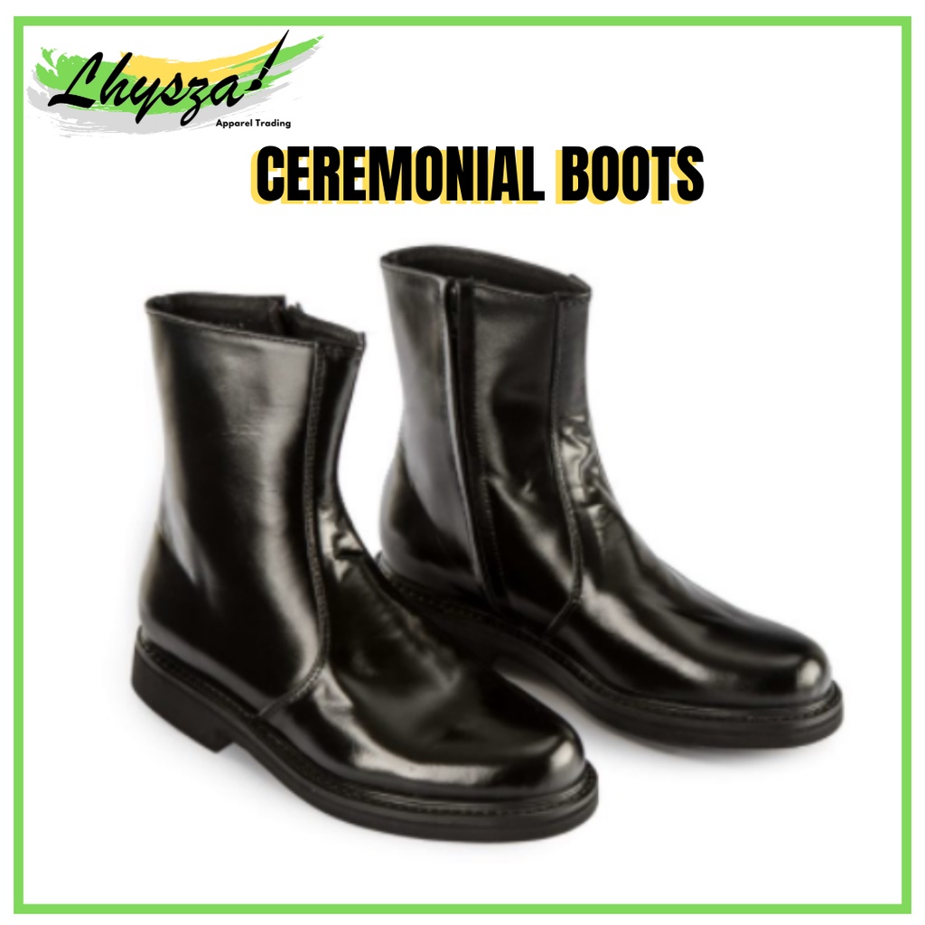 GIBSON'S CEREMONIAL BOOTS made from full grain black leather and PU