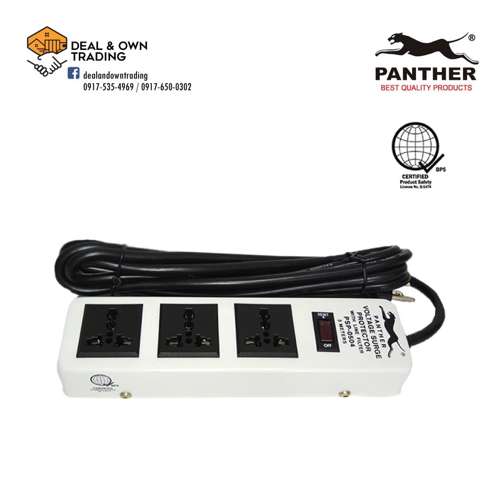 Panther PSP 0504 3 Gang Universal Extension Cord w/ Switch and 3 Meter