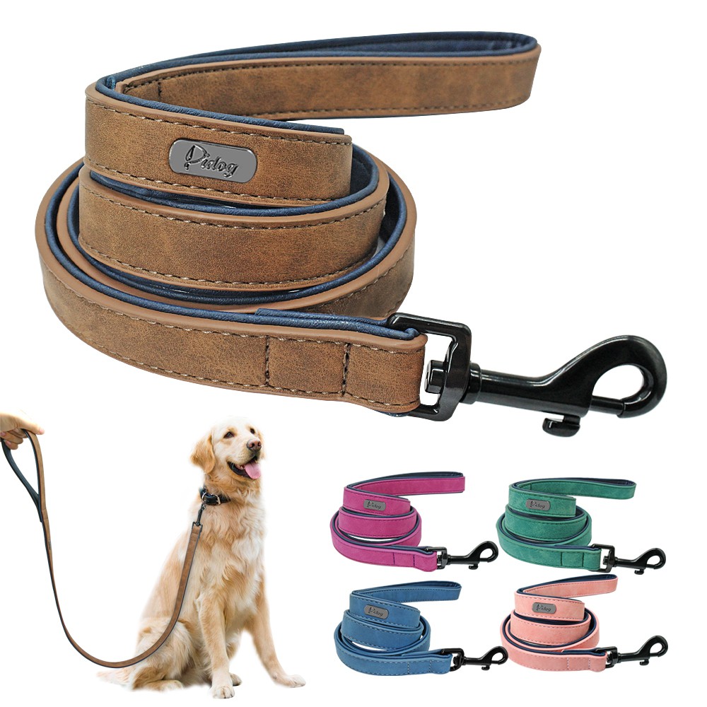 4ft Heavy Duty Leather Dog Leash Lead with Padded Handle for Medium