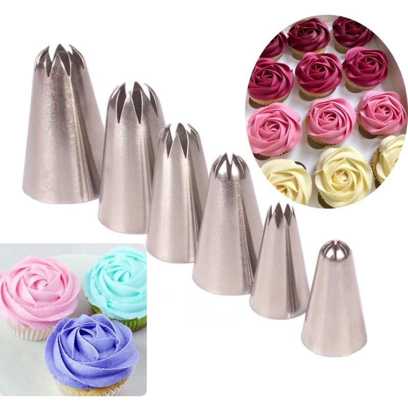 6Pcs Rose Buttercream Nozzle Tip 1M Nozzle 2D Nozzle 2F Nozzle for Icing Decoration Cupcake