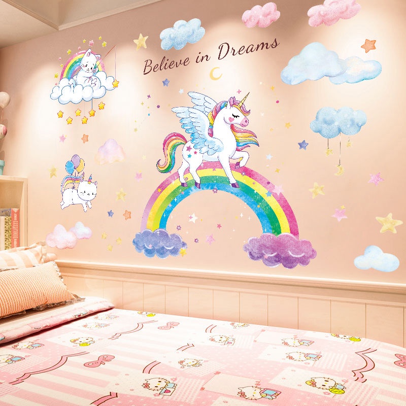 [Wall Stickers] Cartoon Unicorn Wall Stickers Baby Bedroom Children's
