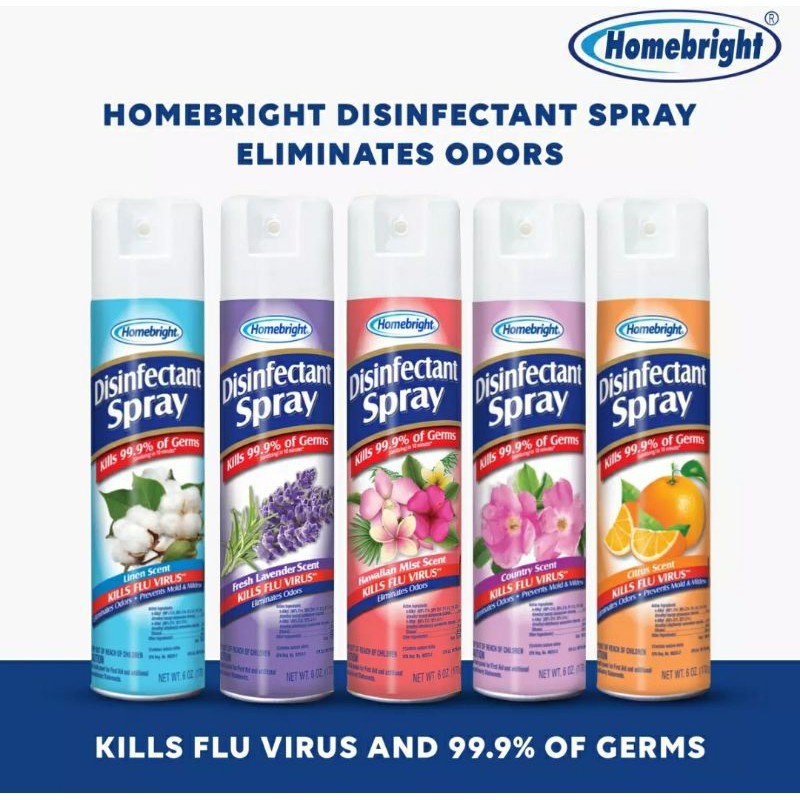 Homebright Disinfectant Spray 170g Citrus, Linen, Hawaiian Shopee