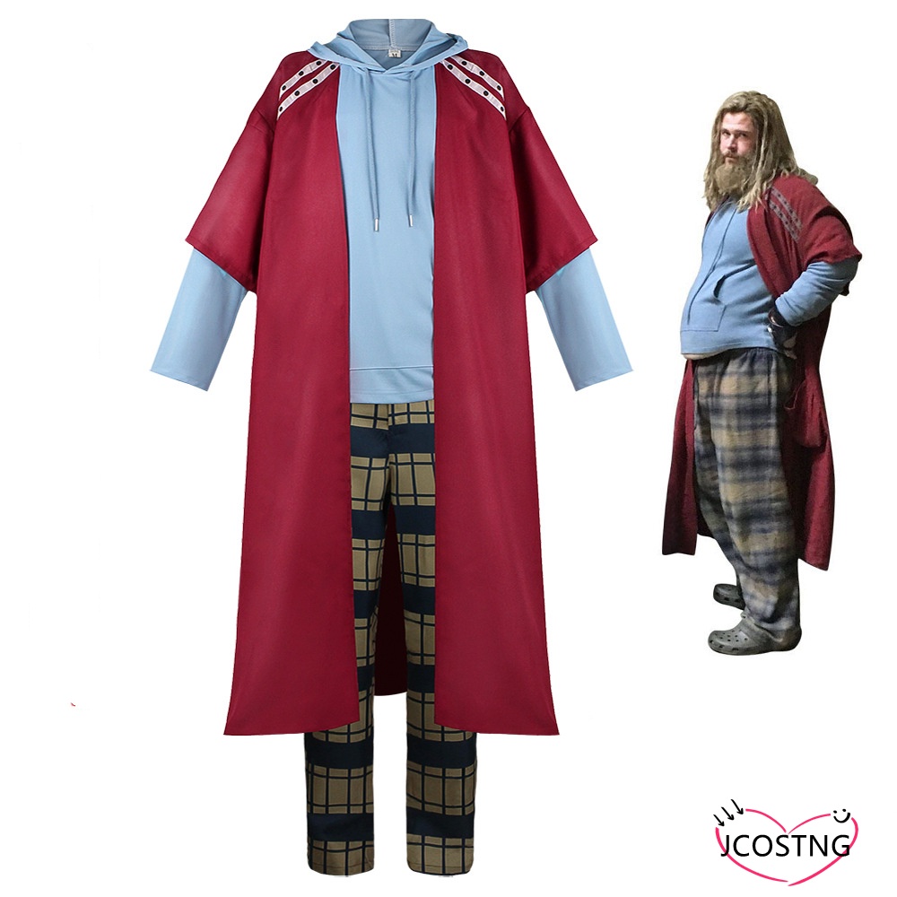 Superhero Thor Cosplay Endgame 4 Fat Thor Hooded Trench Pants Costume