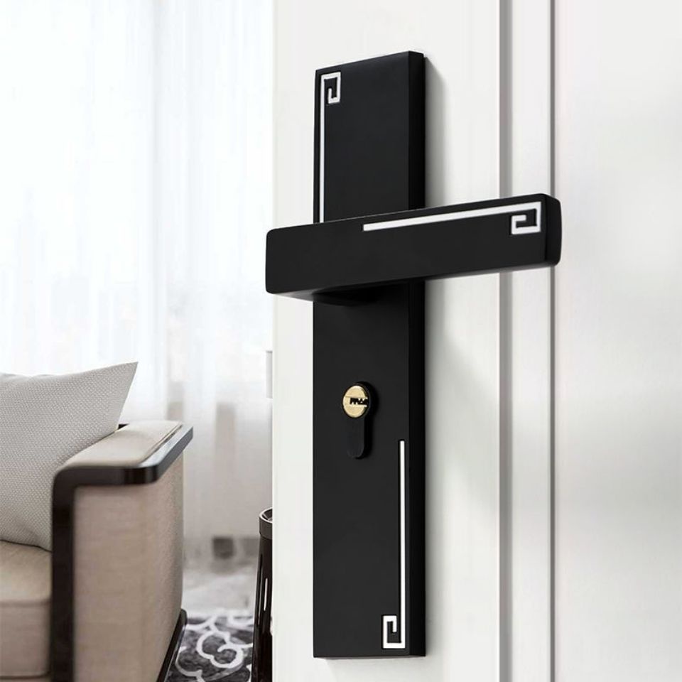 Indoor door lock black solid wood door lock bedroom American room door