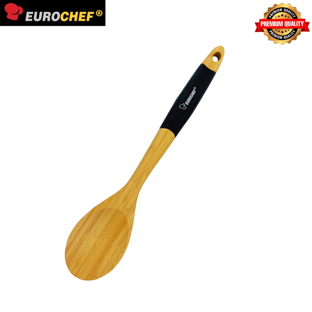 Heavy duty bamboo kitchen utensils with black silicone grip BFA free