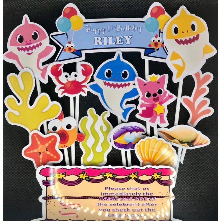 2022BABY SHARK CAKE TOPPERS with personalized name ang age of celebrant