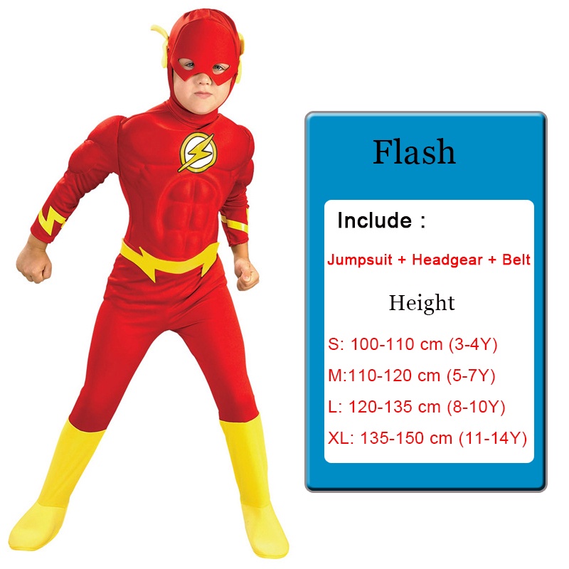 3pcs Boys The Flash Muscle Superhero Jumpsuits Suit Kids Fantasy Comics