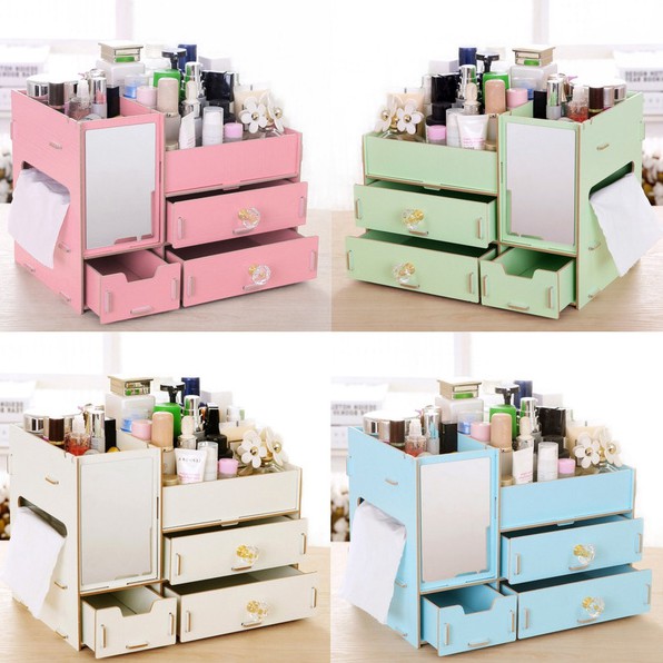 Wooden DIY Makeup Organizer Cosmetic Organizer Makeup Drawer Box