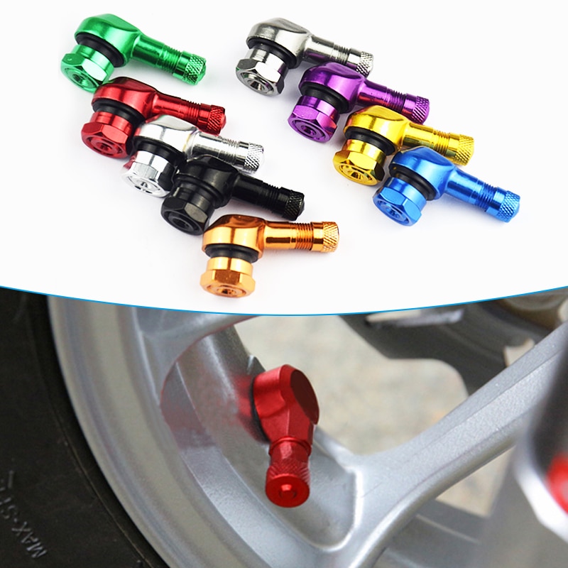 2pcs Motorcycle Rim Wheel Tire Valves Stem Cap 90 Degree Angle CNC