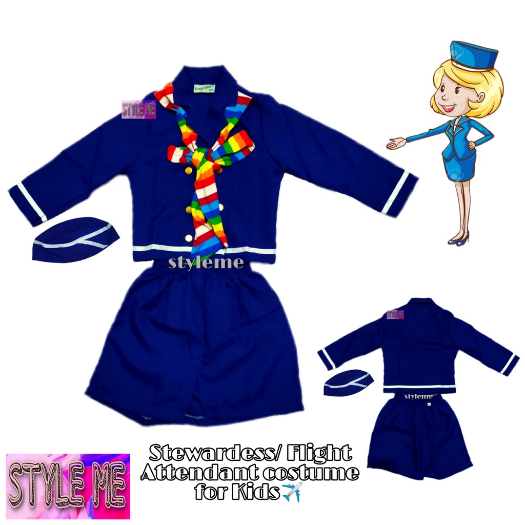 Stewardess / Flight Attendant Blue Uniform Occupation Costume Cosplay