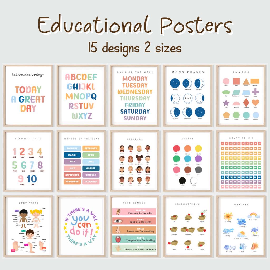 A3 A4 Laminated Educational Poster, Educational Chart for kids toddler, preschool, baby learning