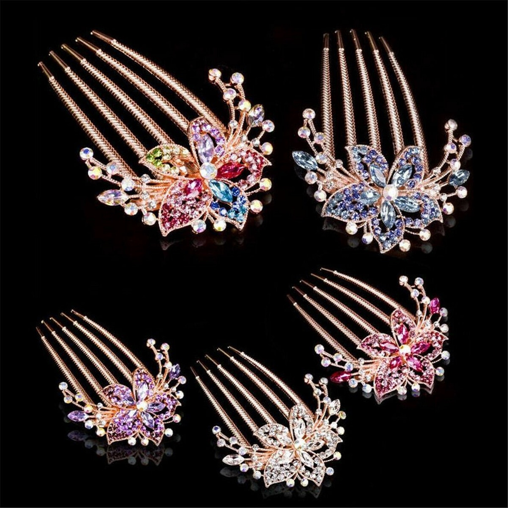 Austrian Rhinestone Hair Comb Flower Leaf Bridal Crystal Hair Ornaments Jewelry Wedding Elegant