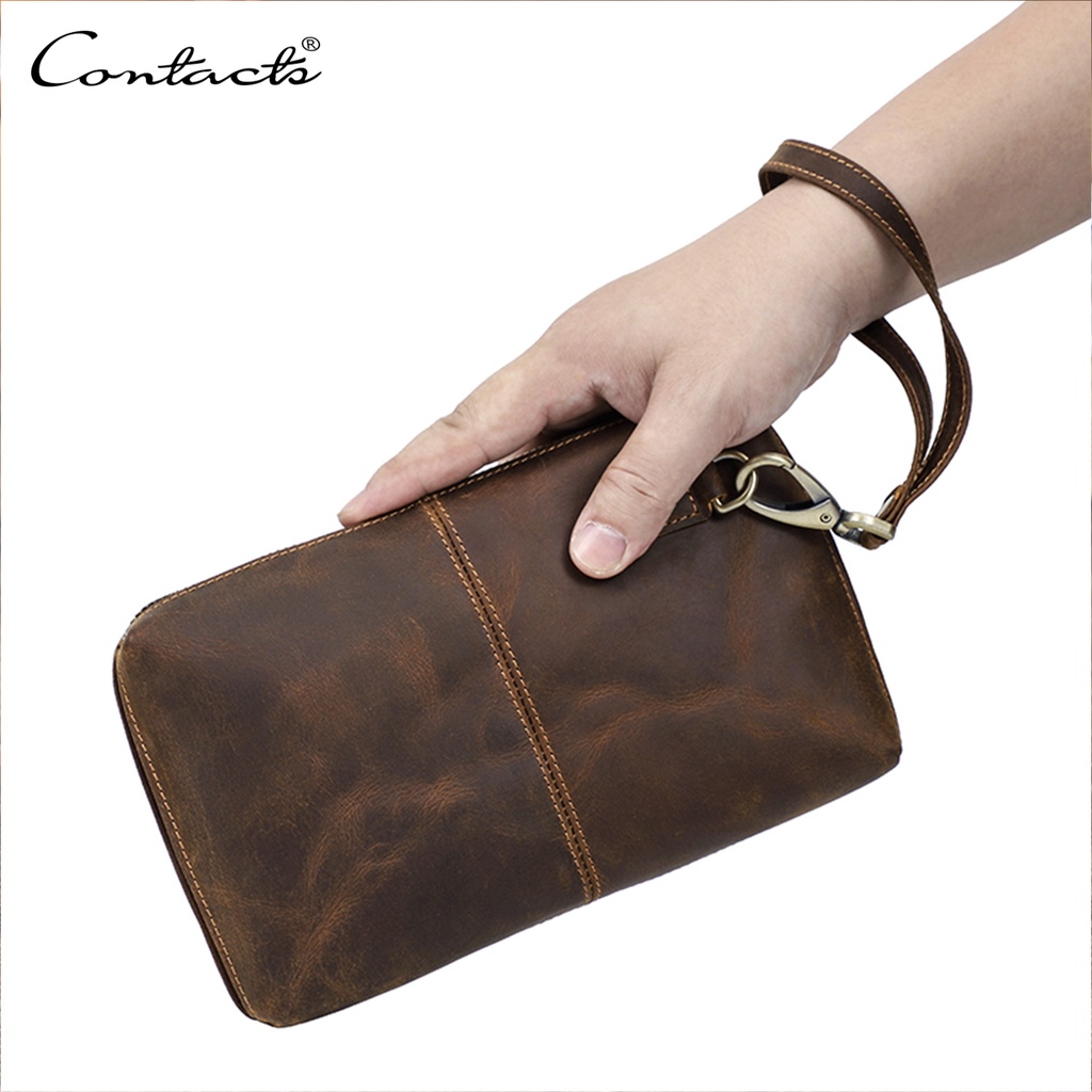 CONTACT'S Vintage Men's Clutch Bag RFID Genuine Leather Clutch Wallet