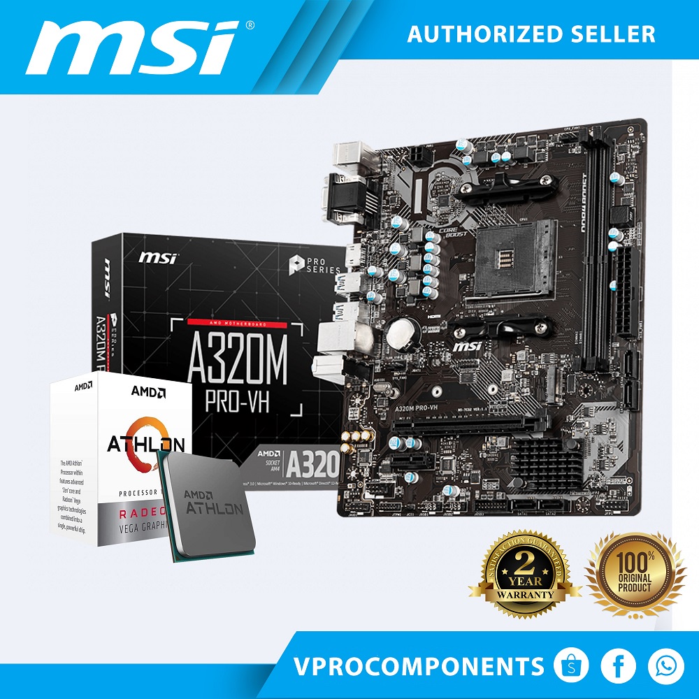 Bundle MSI A320M PRO VH Motherboard w. ATHLON 3000G Processor Shopee