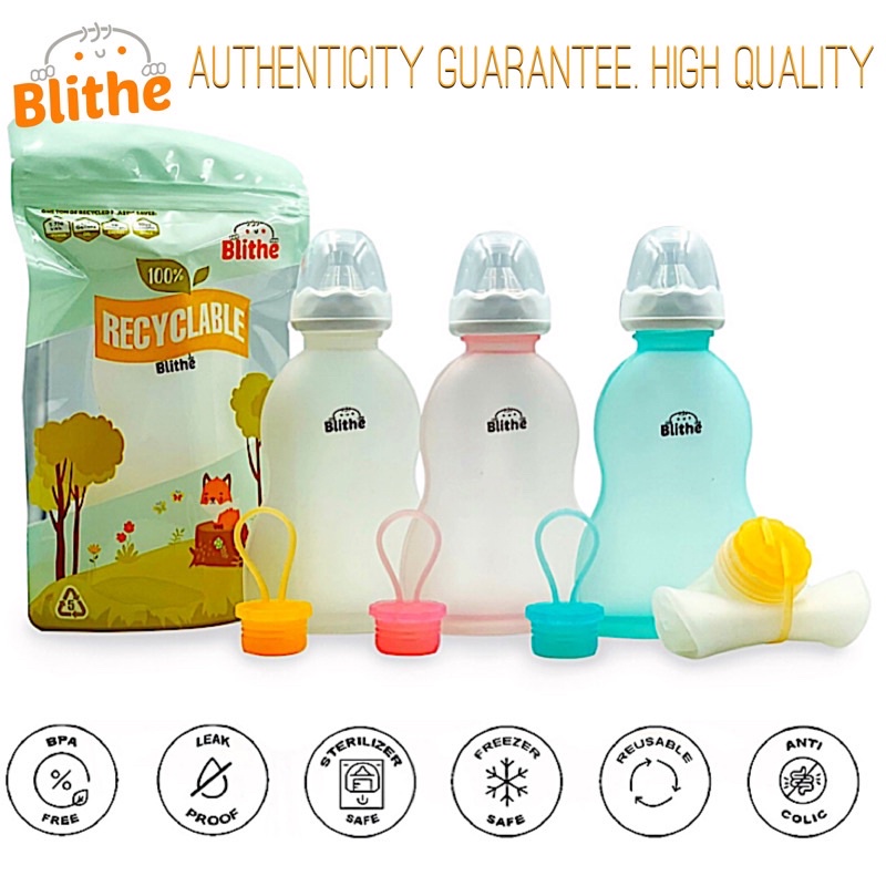 blithe anticolic silicone baby bottle w/ breastlike nipple bottles