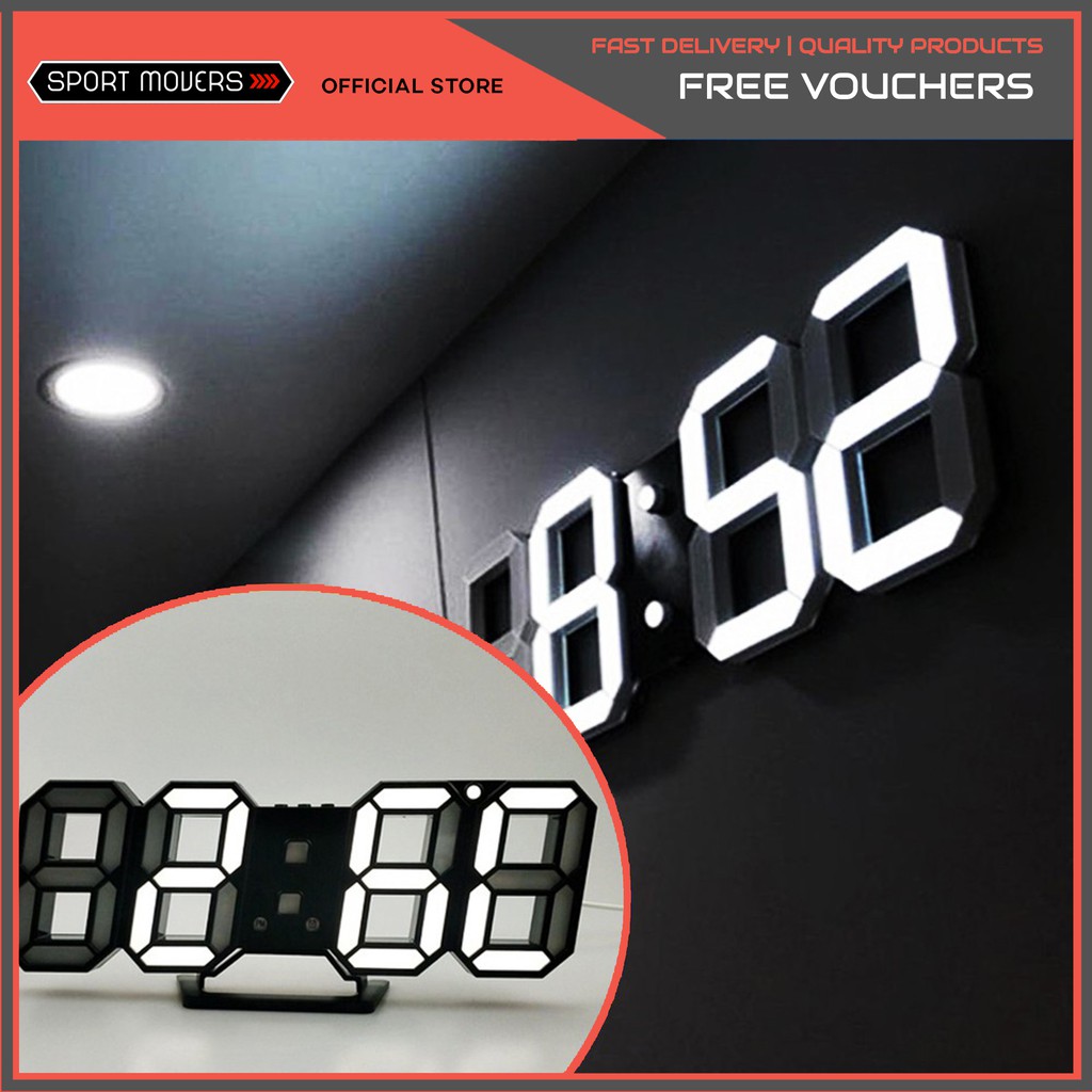 3D LED Wall Clock Modern Digital Alarm Clocks Display Home Kitchen