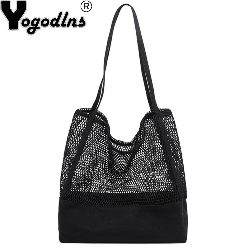 Yogodlns Women's Mesh Hollow Out Sandy Beach Shoulder Bag Large