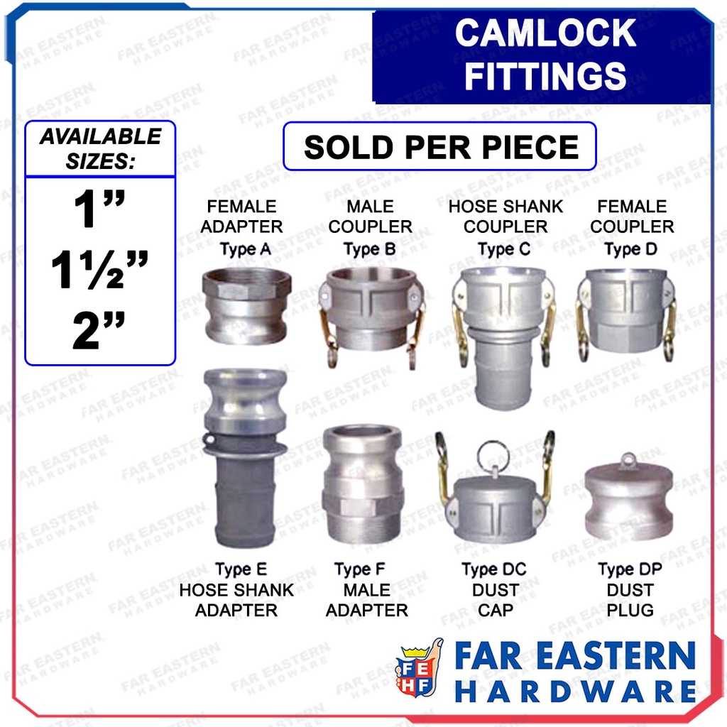 Camlock Fittings Male Female Adapter Dust Plug Cap Cam Lock Coupling 1" 11/2" 2" Shopee