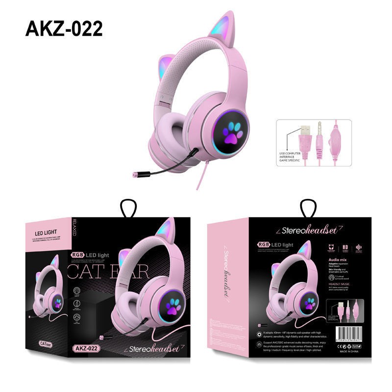 AKZ022 new cat ear head wearing a plugin computer USB headset dual