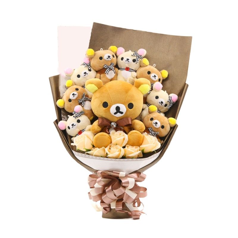 Cute Graduation Flower Bouquet Teddy Bear Stuffed Animal Plush Toy Cartoon Gift Box Creative