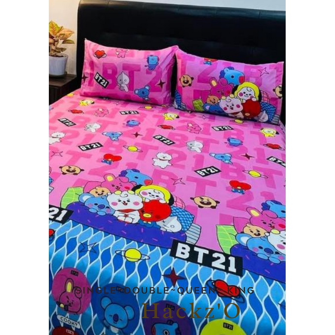 BT21 3in1 Canadian Cotton Bed Sheet with two Pillow Case (NON FADING