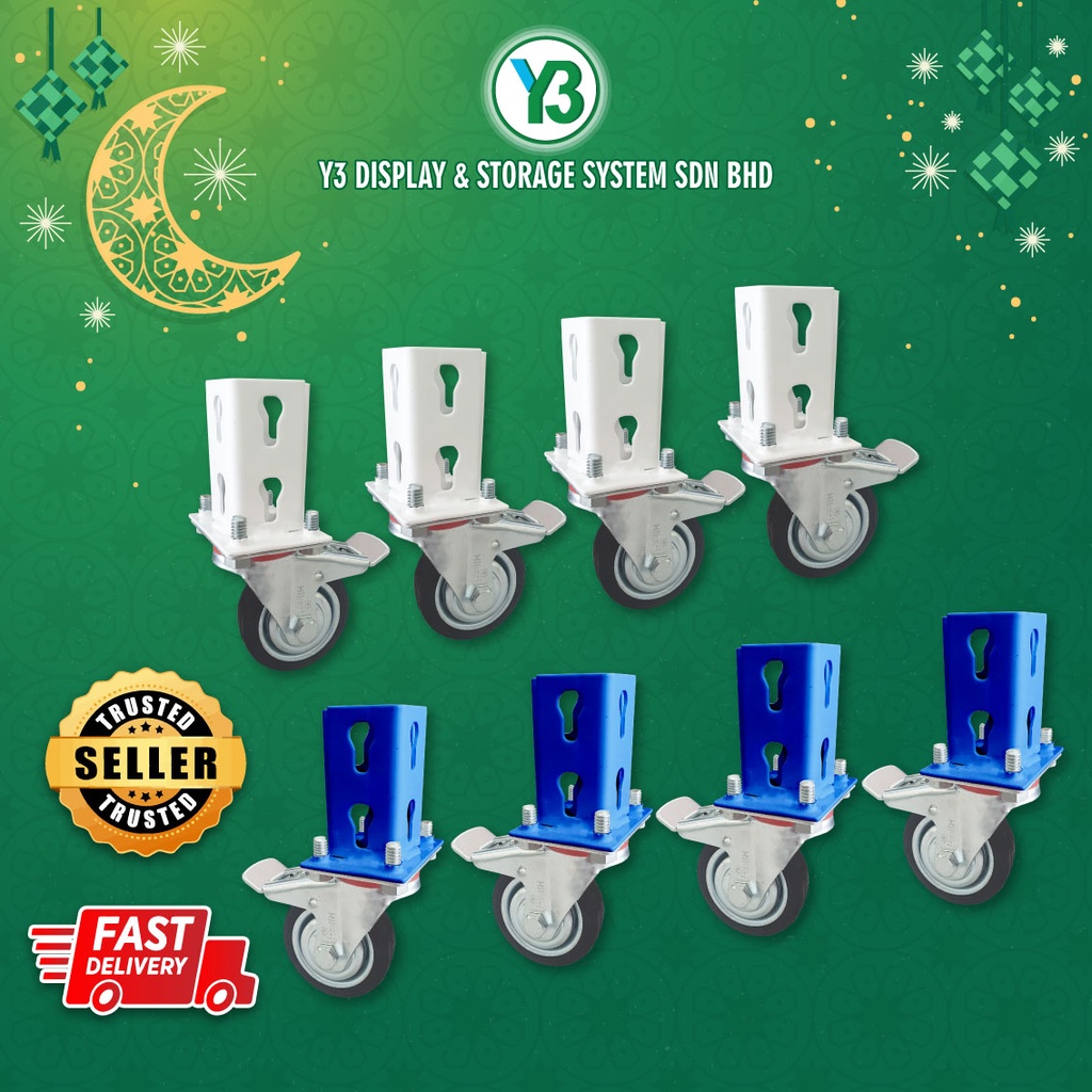 Caster Wheels Roller Leg Boltless Storage Rack White Blue Color / Roda