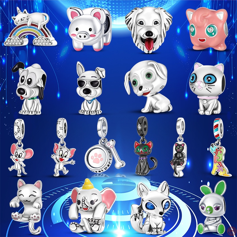 Charms Animal Collection 925 silver elephant dog cat snake Fox Charms