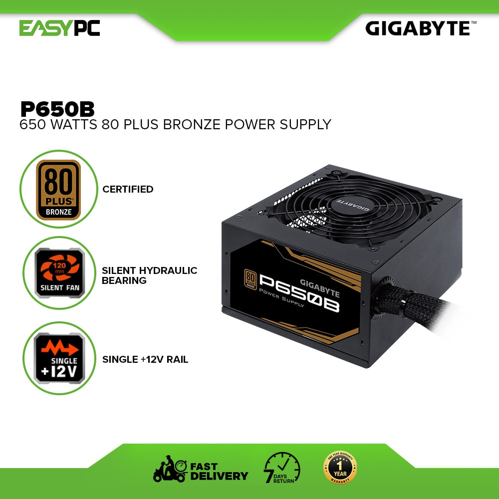 Gigabyte P650B 650 Watts (650W) 80 Plus Power Supply Bronze, Brand New