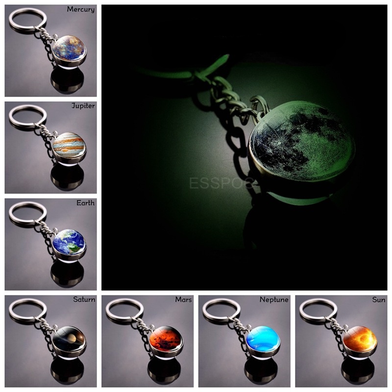Luminous Moon Key Ring Solar System Pendant Galaxy Cloud Earth