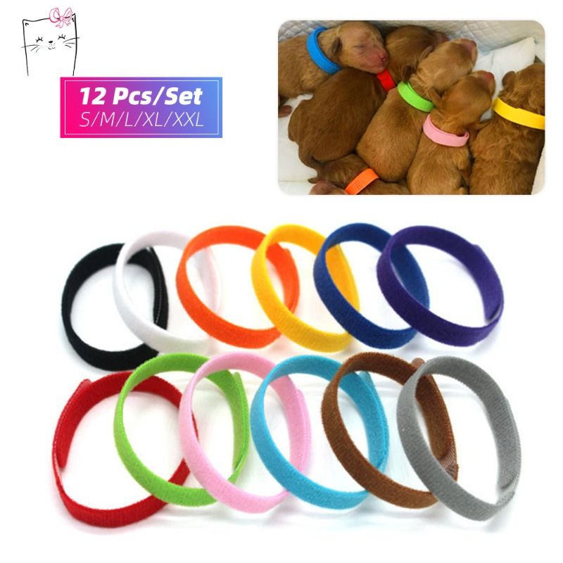 12 Colors Puppy ID Collars Whelping Dog Band Newborn Soft Fabric