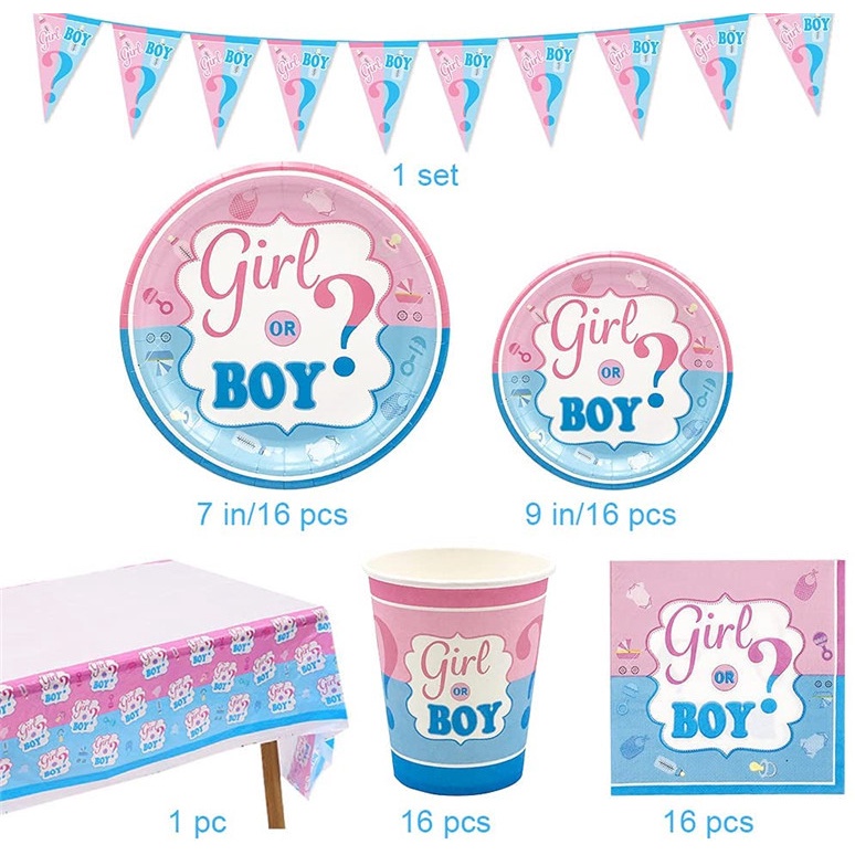 Fashion Boy Girl Gender Reveal Knife Fork Spoon Paper Cup Paper Plate