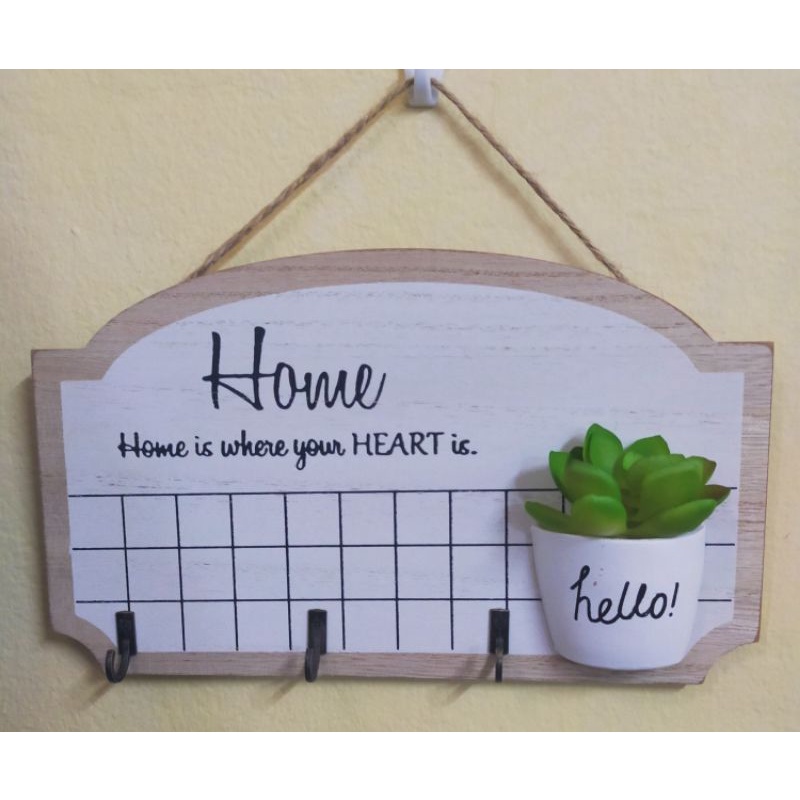home is where your heart is plant inspired wooden hook/keyholder