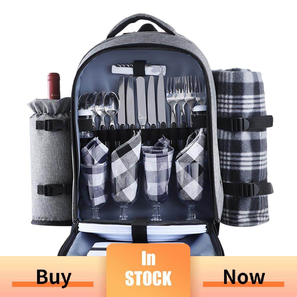Outdoor Picnic Basket Backpack for 4 Person with Insulated Cooler