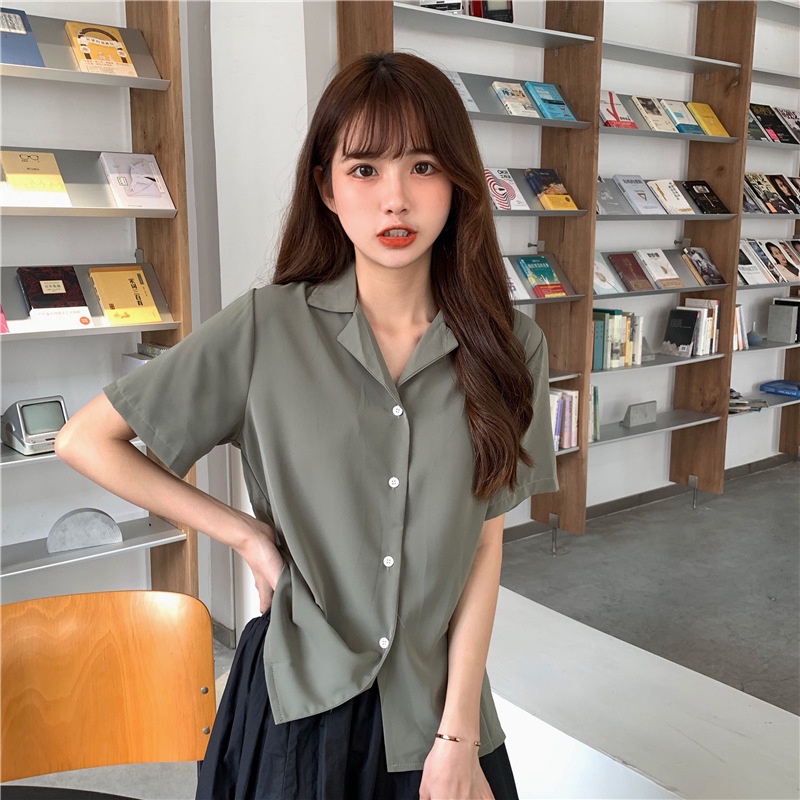 rising star Korean Oversize Plain Color Shirt Women's Casual Loose Long