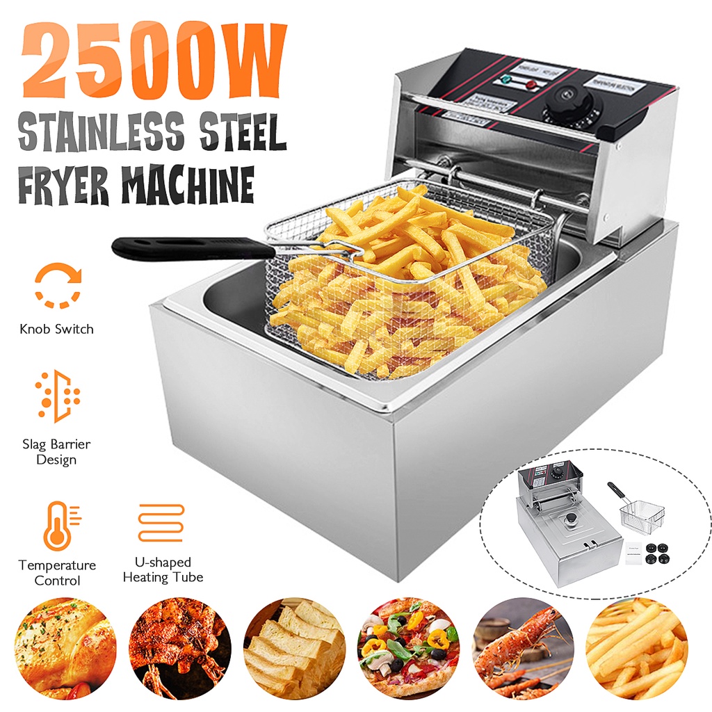 110V 2500W Stainless Steel Commercial Electric Deep Fryer Stove Single
