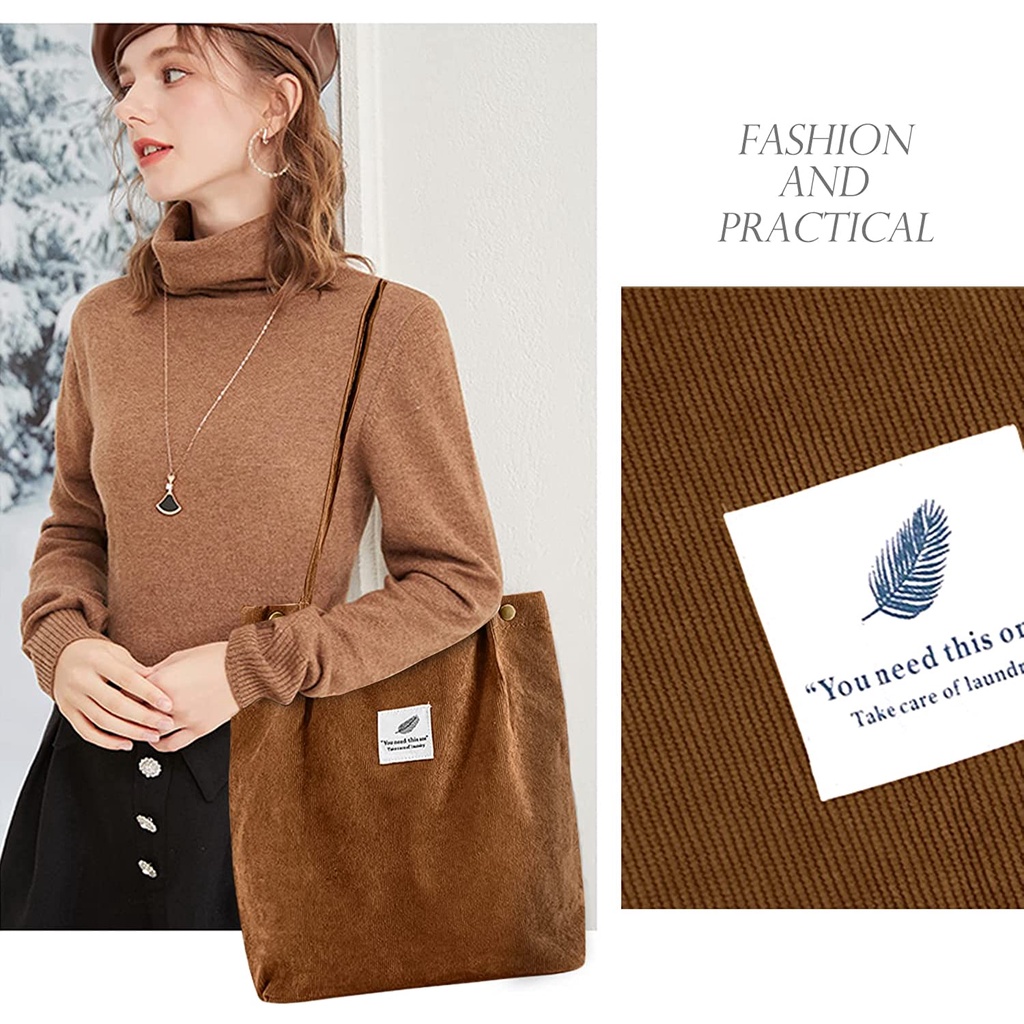 Corduroy Tote Bag Cute Tote Bags for Women Shoulder Bag for Work Beach