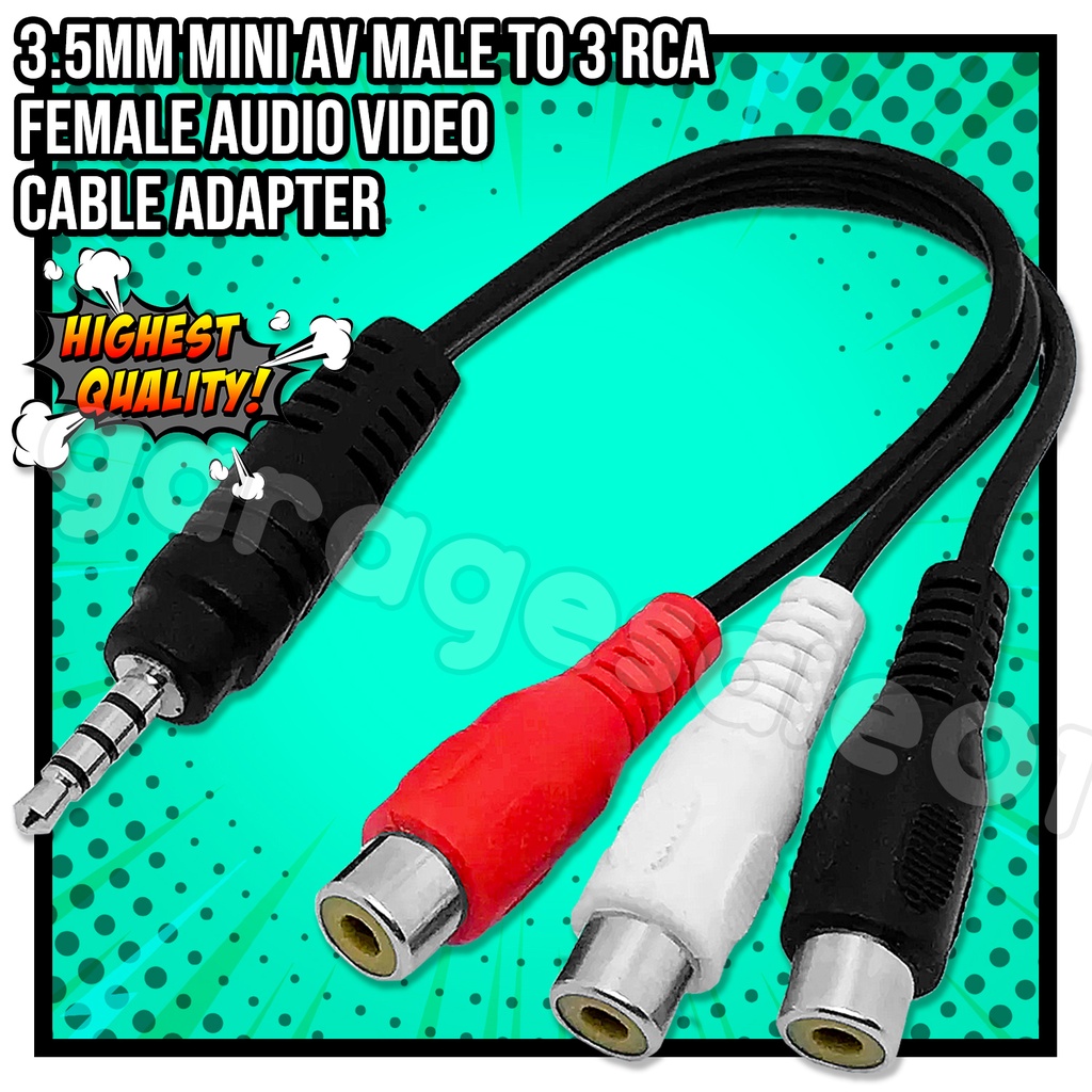 3.5mm Mini AV Male To 3 RCA Female Audio Video Cable adapter Shopee Philippines