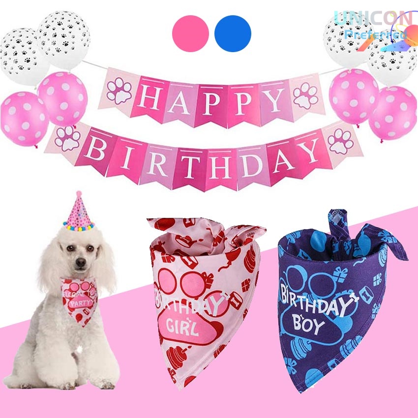 Party Dog birthday hat Banner Bow Tie Topper paw print Bunting Pet birthday decoration Balloon