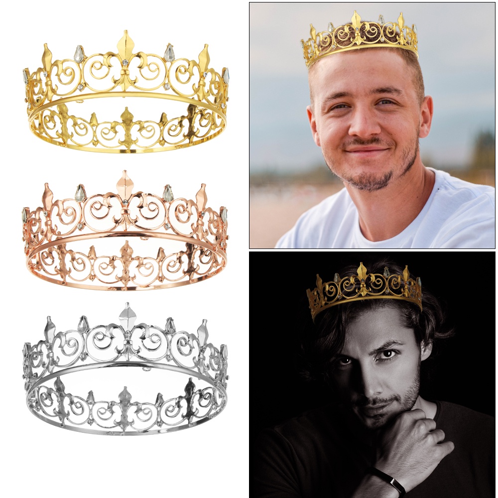 ∋ Baroque Vintage Royal Full Round King Crown Gold Metal Crowns And