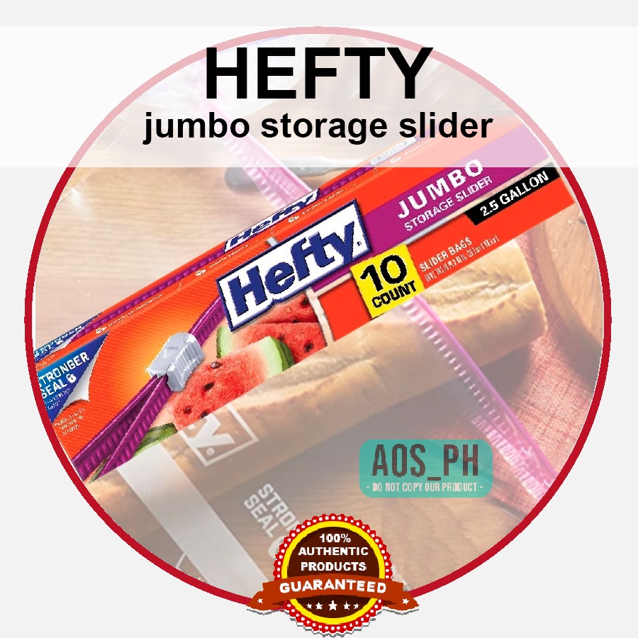 Hefty Slider Jumbo Food Storage Bags, 2.5 Gallon Size, 10 Count or 5