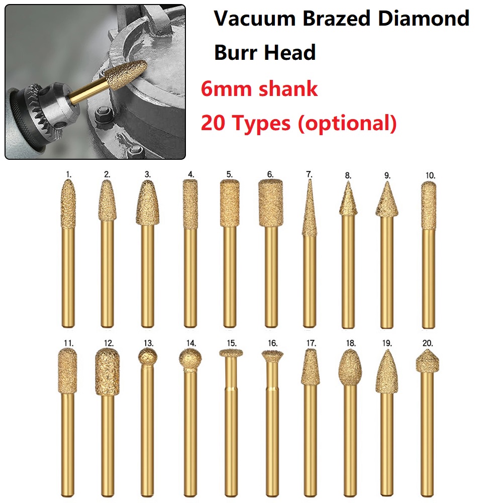 6mm Shank Vacuum Brazed Diamond Burr Head Grinding Rotary File Stone