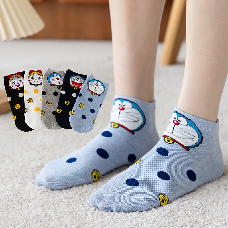 5 Pairs Doraemon Pattern Cartoon Adult Ankle Socks Ladies Japanese