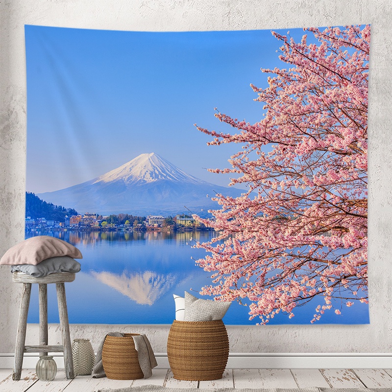 Japanese Style Tapestry Mount Fuji Cherry Blossom Wall Decoration