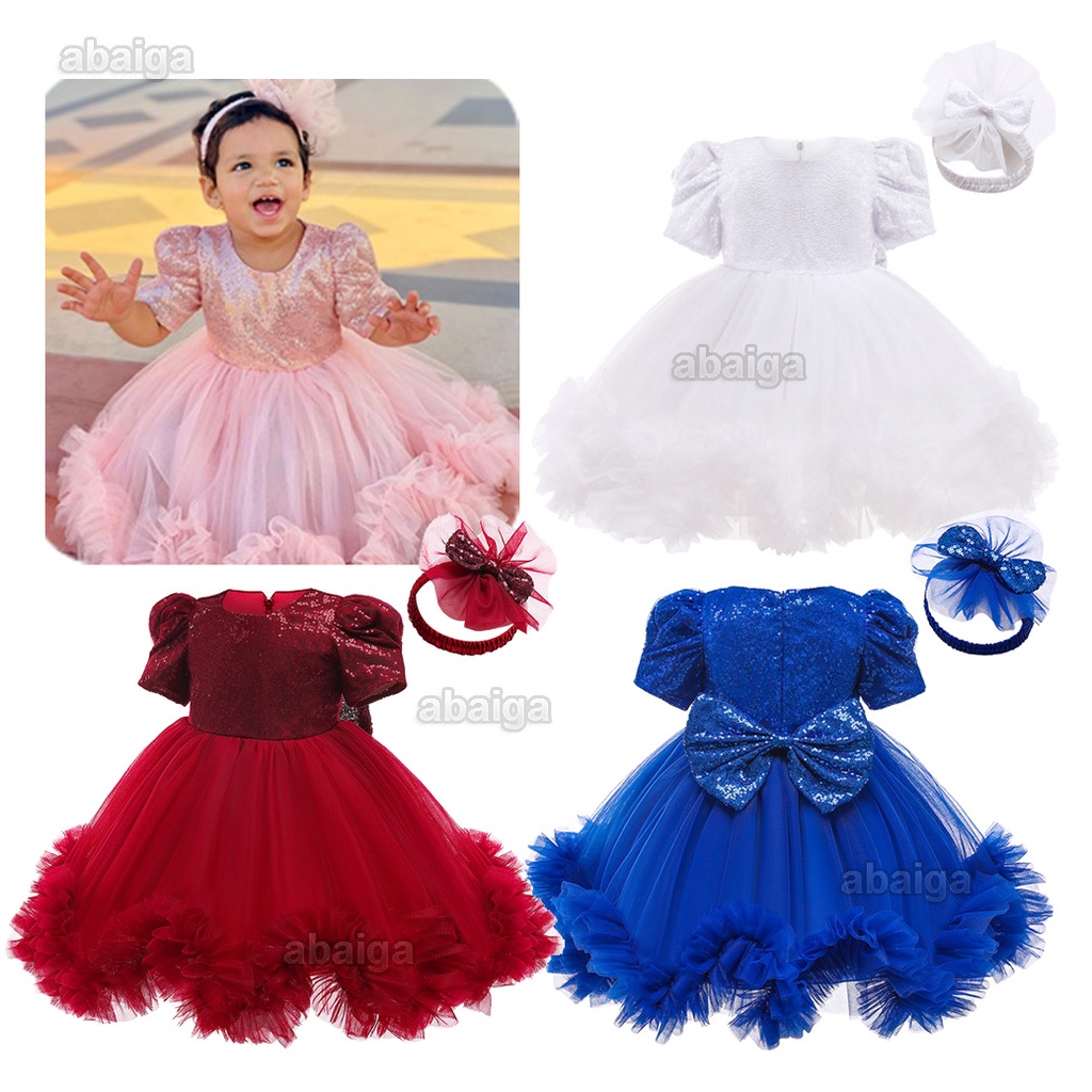 018 Months Newborn Headband Red Dress for Baby Girl Sequins Princess