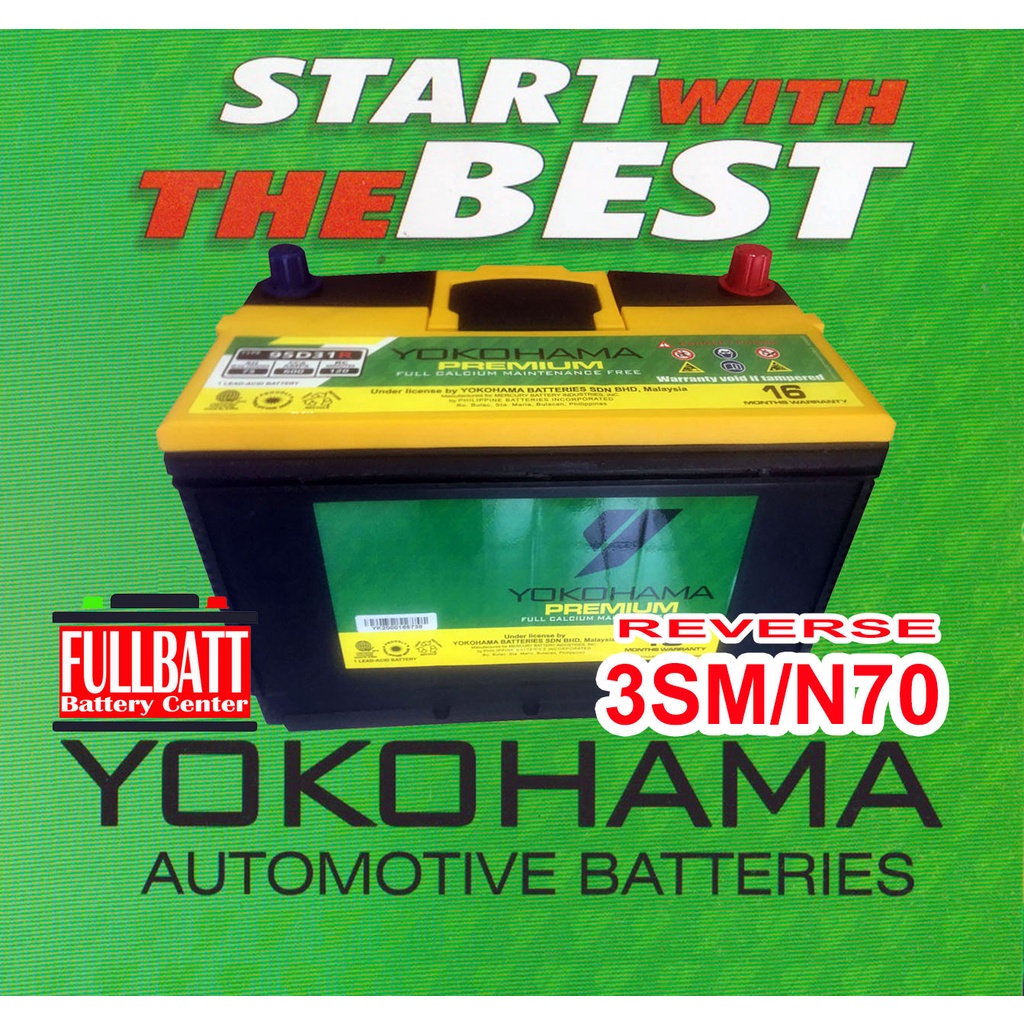 3SM / N70 YOKOHAMA Reverse Polarity Premium Car Battery (16 Months