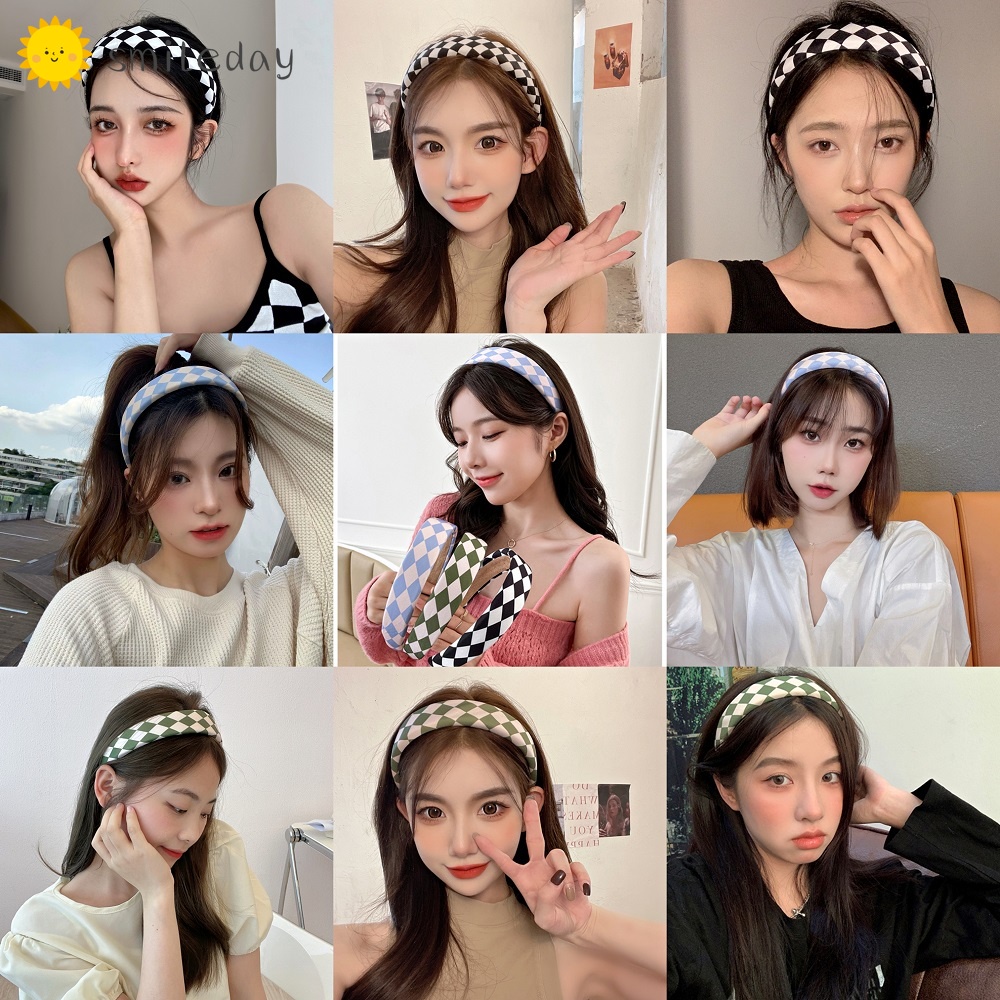 Dodder Black&white Grid Sponge Headband Women Korean Widebrimmed Large