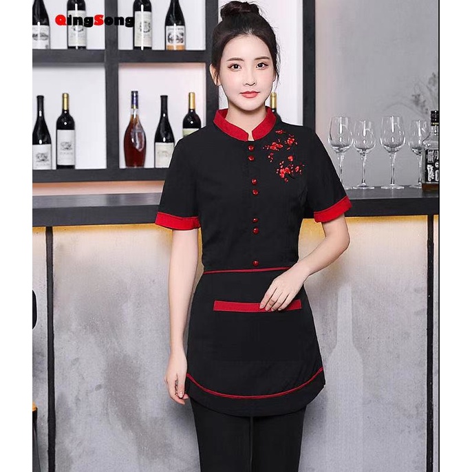 Waiter Work Clothes Summer Short Sleeve Chef Tops Hotel Catering Coffee